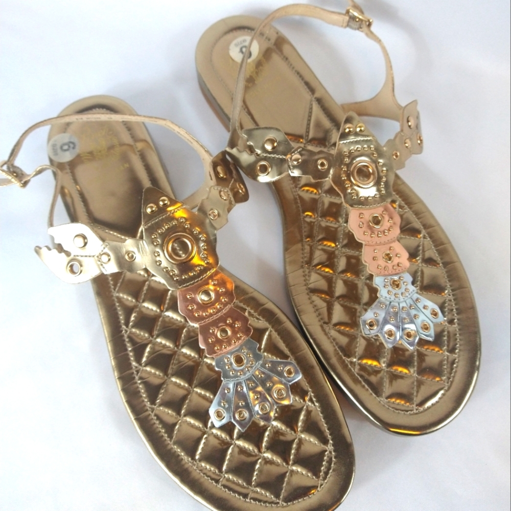 Cole haan women's gold rose gold silver sandals size 9